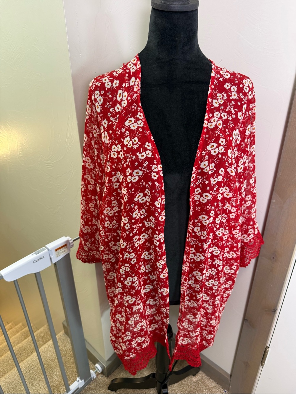 Maurice’s Open Front Cardigan Kaftan Flowy Sheer Floral Lace Trim Lightweight XL